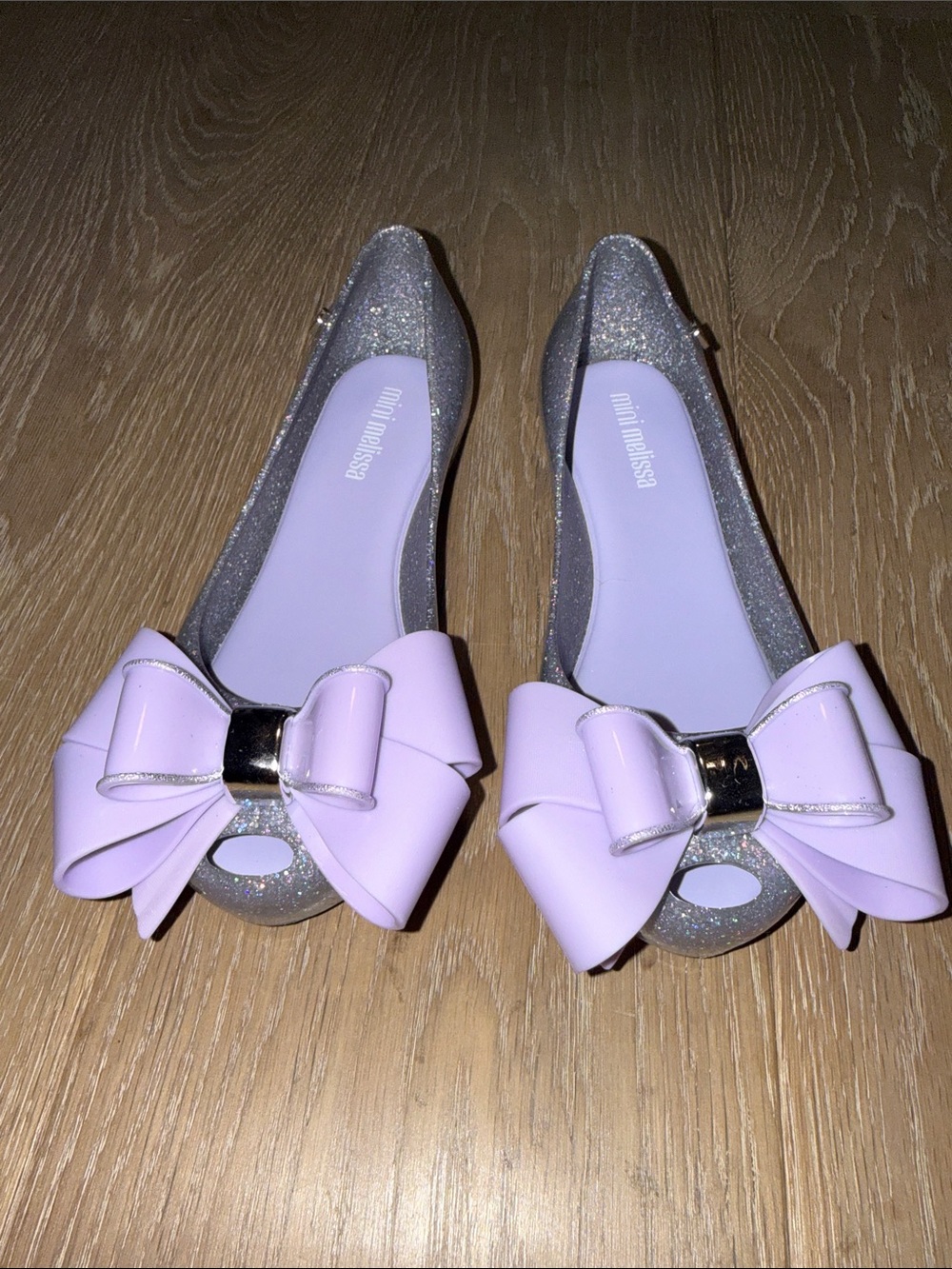 NEW Mini Melissa clear glitter purple lilac ultragirl bow flats 13 US